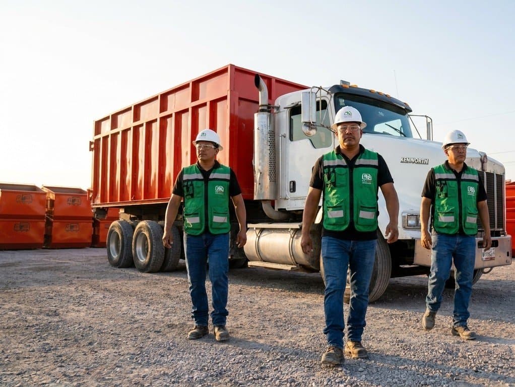 Equipo de Morcast del Norte frente al camión de contenedores roll off